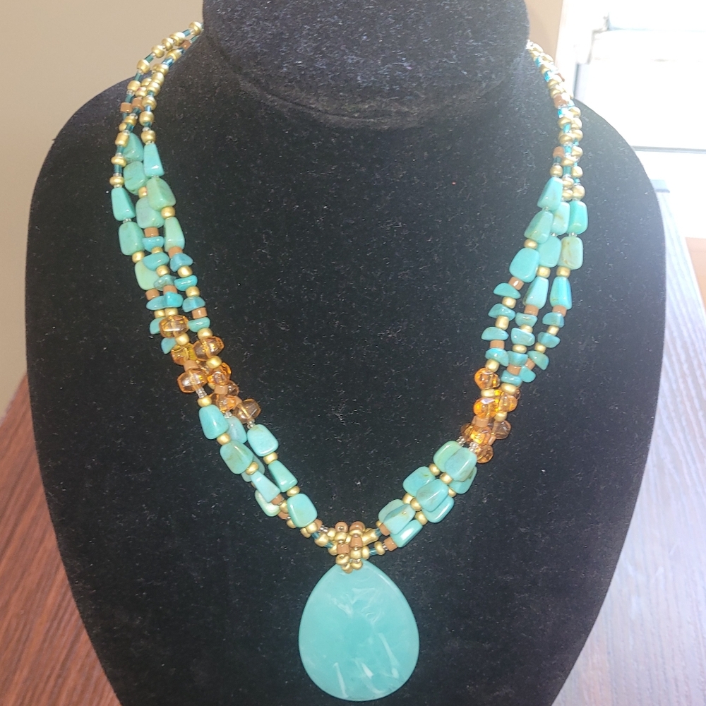 Turquoise and Gold Beaded Necklace